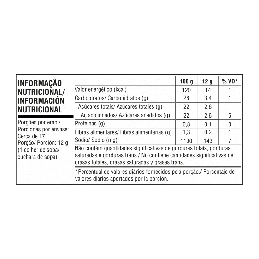 Tabela nutricional — Catchup Tradicional D'ajuda