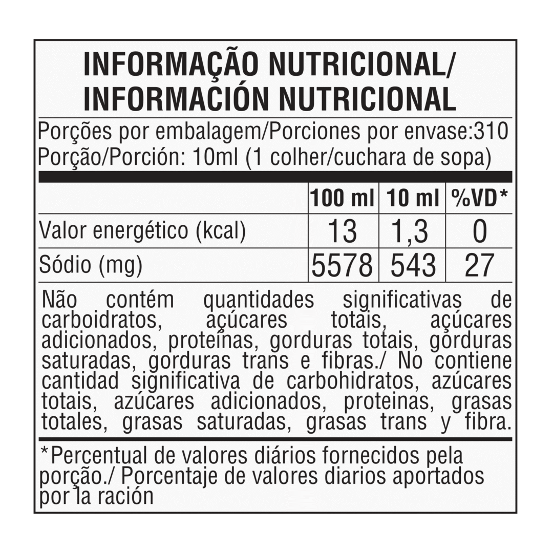Tabela nutricional — Molho Shoyu Tradicional Kampai